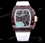 KV Factory AAA Replica Richard Mille RM011 Ceramic Chronograph Watch With White Rubber Band